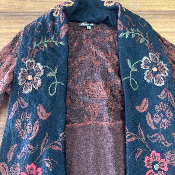 Caamana 100% Peruvian Alpaca Brown Floral Cardigan, Boho, Artisan, Luxury, Large - Picture 4 of 9